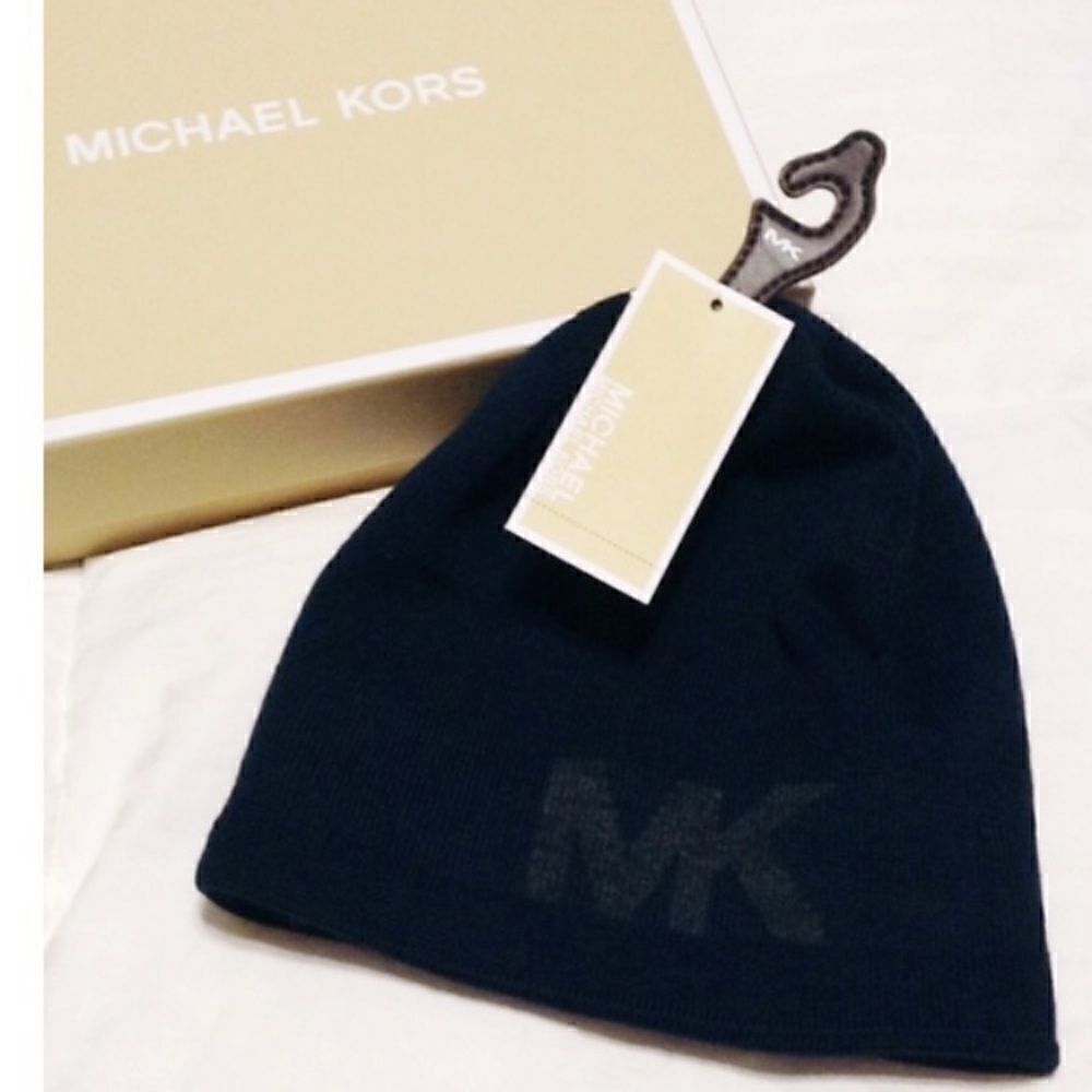 Michael Kors Navy and Gray Logo Beanie NWT